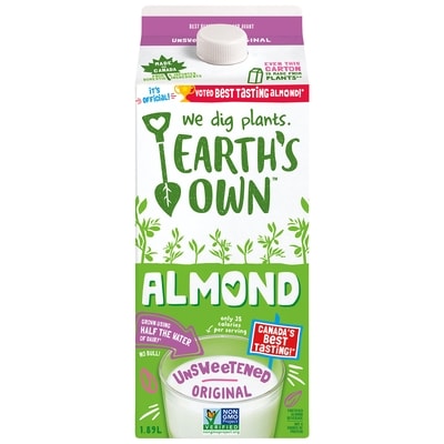 Earth's Own Almond Beverage, Unsweetened Original  1.89 l, $0.26/100ml