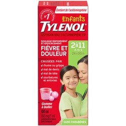 Tylenol Sirop Suspension pour enfants gomme à bulles 100 ml, 10,49 $/100ml