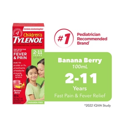 Tylenol Children's Medicine, Fever & Pain, Banana Berry Liquid 100 ml, $10.99/100ml