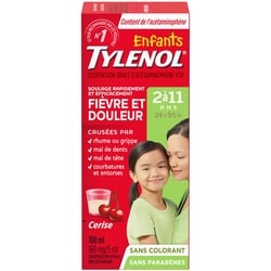 Tylenol Sirop sans colorant à saveur de cerise Suspension pour enfants 100 ml, 10,49 $/100ml