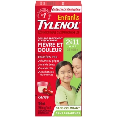 Tylenol Sirop sans colorant à saveur de cerise Suspension pour enfants 100 ml, 11,49 $/100ml