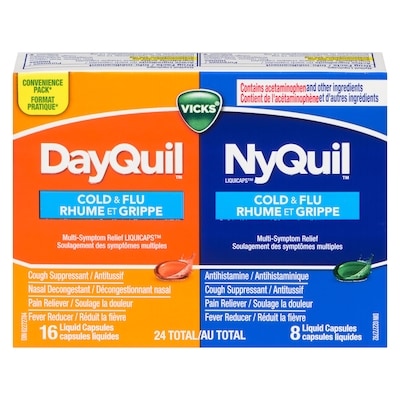 Vicks Rhume et grippe format pratique DayQuil et NyQuil 24 ea, 0,54 $/1ch