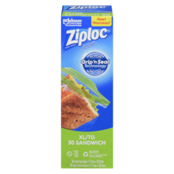 Ziploc Très grands sacs à sandwich avec Technologie Grip 'n Seal 30 ea, 0,18 $/1ch