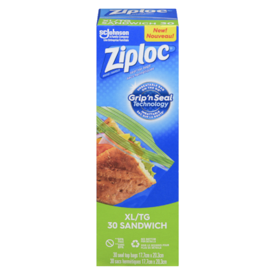 Ziploc Très grands sacs à sandwich avec Technologie Grip 'n Seal 30 ea, 0,18 $/1ch