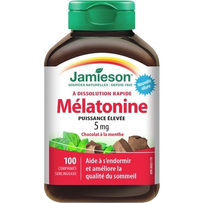 Jamieson Mélatonine 5 mg Comprimés à dissolution rapide - Chocolat à la menthe, 100 count 100 ea, 0,10 $/1ch