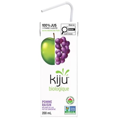 Boîtes de jus de fruits pomme et raisin