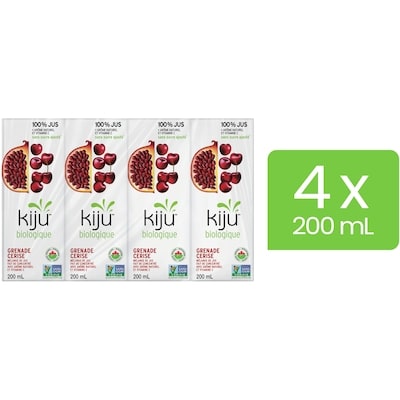 Kiju Boîtes de jus de fruits grenade et cerise biologique 4x200.0 ml, 0,62 $/100ml