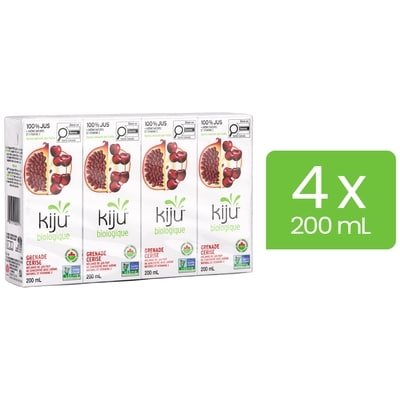 Kiju Boîtes de jus de fruits grenade et cerise biologique 4x200.0 ml, 0,62 $/100ml