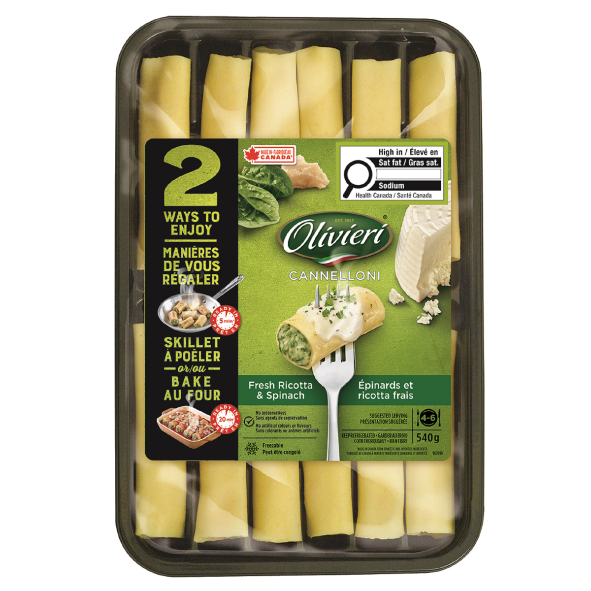Olivieri Ricotta and Spinach Cannelloni