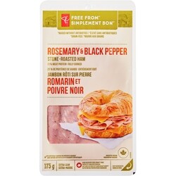President's Choice Free From Stone-Roasted Ham Rosemary & Black Pepper 175 g, $42.80/1kg $4.28/100g