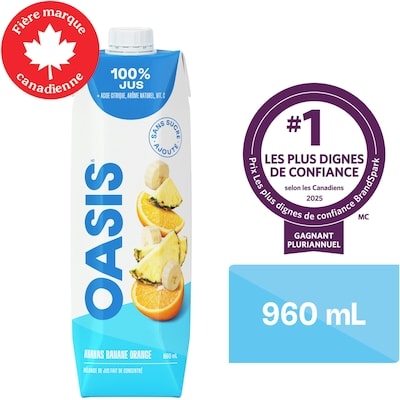 Oasis Jus d’ananas, banane et orange 960 ml, 0,23 $/100ml