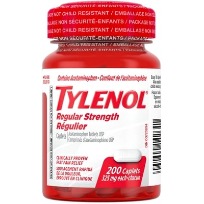 Tylenol Caplets régulier dans un flacon facile à ouvrir 200 ea, 0,11 $/1ch