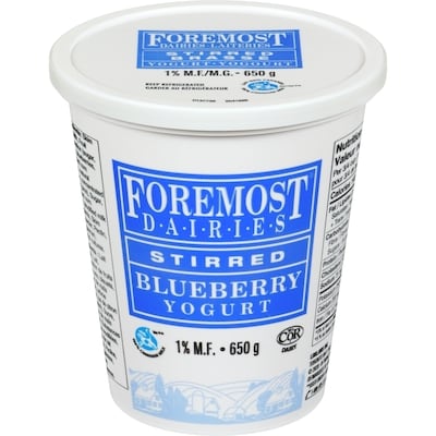 Foremost Blueberry Stirred 1% M.F. Yogurt 650 g, $0.54/100g