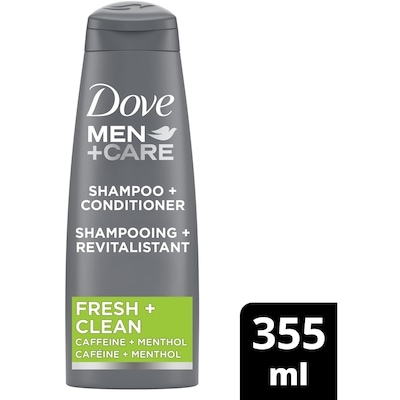 Dove Men+Care 2 In 1 Shampoo & Conditioner Fresh Clean with Caffeine & Menthol 355 ml, $2.15/100ml