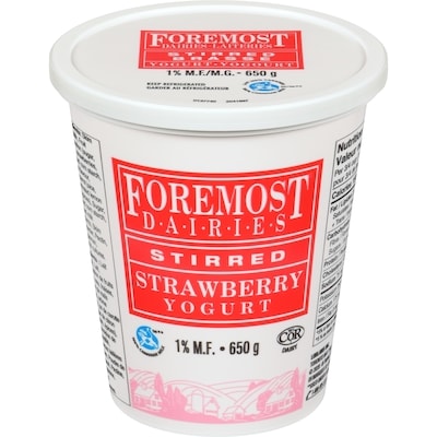 Foremost Strawberry Stirred 1% M.F. Yogurt 650 g, $0.54/100g