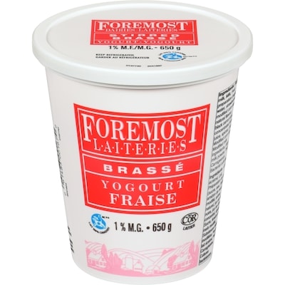 Foremost Yogourt brassé 1 % M.G., fraise 650 g, 0,54 $/100g