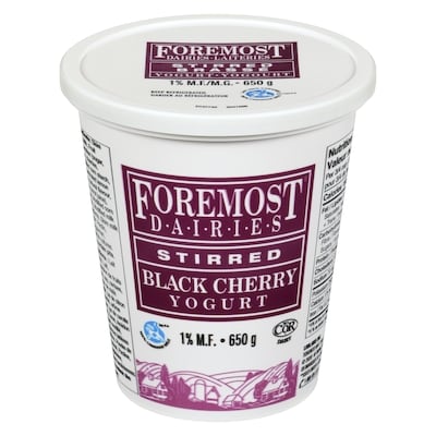 Foremost Black Cherry Stirred 1% M.F. Yogurt 650 g, $0.54/100g