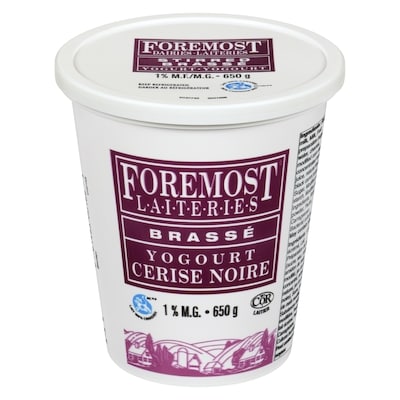 Foremost Yogourt brassé 1 % M.G., cerise noire 650 g, 0,54 $/100g