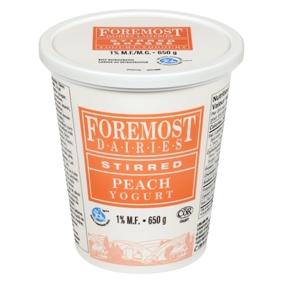 Foremost Stirred Yogurt, Peach 650 g, $0.54/100g