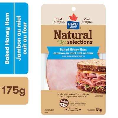 Maple Leaf Natural Selections Sliced Baked Honey Deli Ham 175 g, $45.66/1kg $4.57/100g