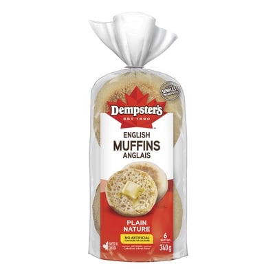 Dempster Plain English Muffins 6x57.0 g, $1.02/100g