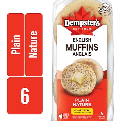 Dempster Plain English Muffins 6x57.0 g, $1.11/100g