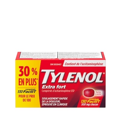 Tylenol Comprimés de 500 mg faciles à avaler format boni 130 ea, 0,10 $/1ch