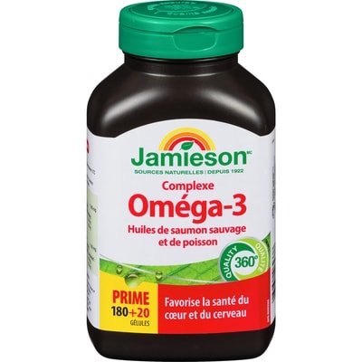 Jamieson Complexe Oméga-3 - Huiles de saumon sauvage et de poisson 1 000 mg 200 ea, 0,07 $/1ch
