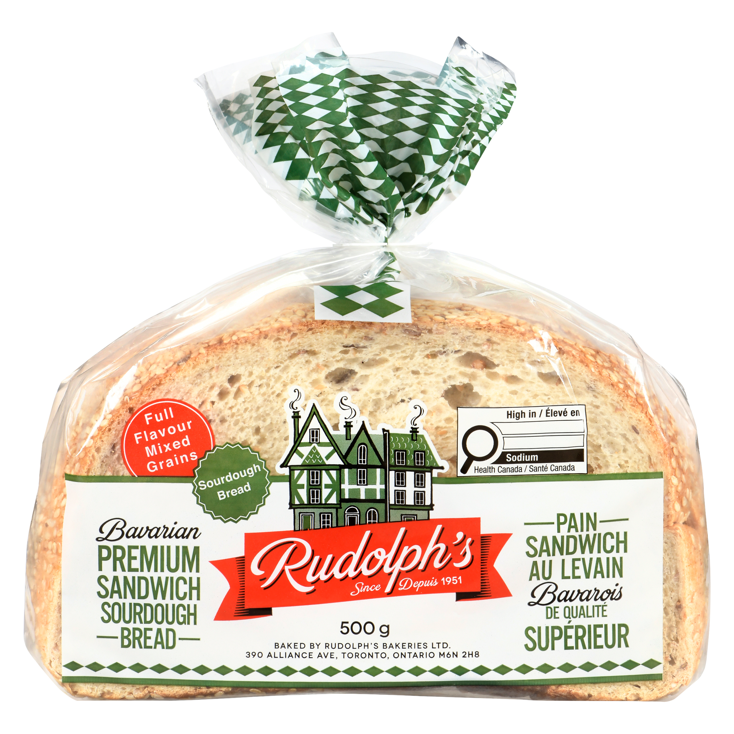 Rudolphs Bavarian Premium Sandwich Bread 500 g, $0.80/100g