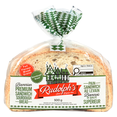 Rudolphs Bavarian Premium Sandwich Bread 500 g, $0.86/100g