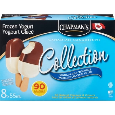 Chapman’s Collection canadienne barre de yogourt glacé vanille et chocolat au lait 8x55.0 ml, 1,59 $/100ml