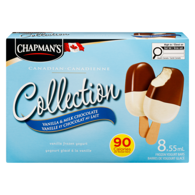 Chapman’s Collection canadienne barre de yogourt glacé vanille et chocolat au lait 8x55.0 ml, 1,48 $/100ml