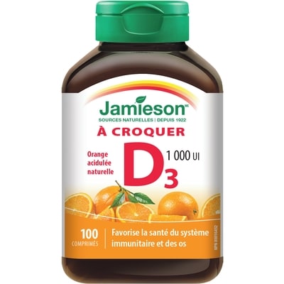 Jamieson Comprimés à croquer de vitamine D à orange acidulée naturelle d'1 000 UI 100 ea, 0,05 $/1ch