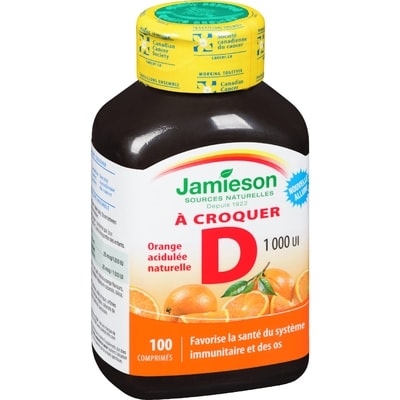Comprimés à croquer de vitamine D à orange acidulée naturelle d'1 000 UI