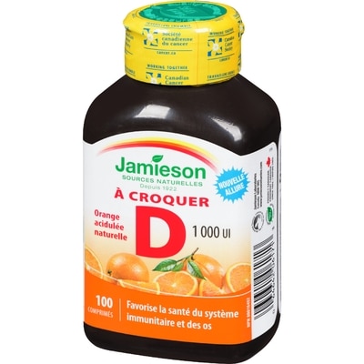 Comprimés à croquer de vitamine D à orange acidulée naturelle d'1 000 UI