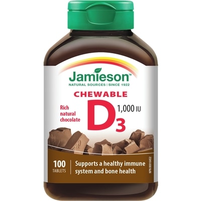 Jamieson Natural Chocolate Flavour Chewable Vitamin D 1,000 IU Tablets 100 ea, $0.08/1ea