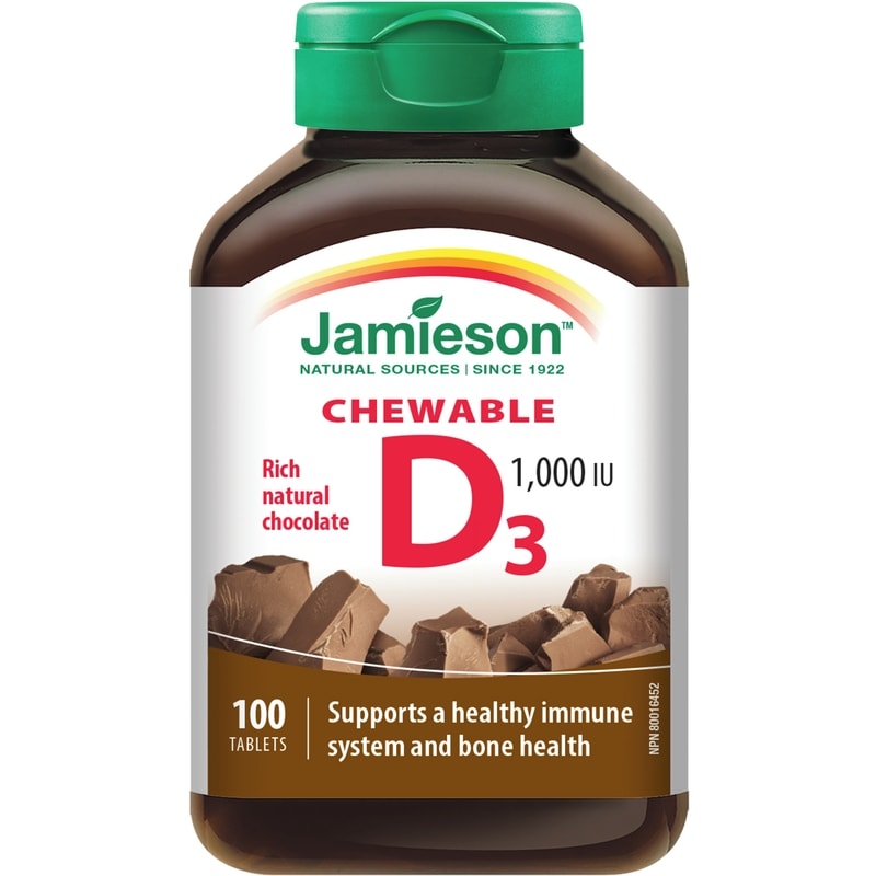 Natural Chocolate Flavour Chewable Vitamin D 1,000 IU Tablets