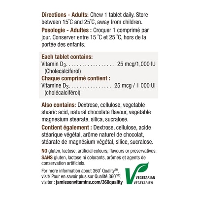 Vitamin D3 1,000 IU Chewables Natural Chocolate Flavour
