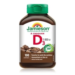 Jamieson Vitamine D à croquer 1 000 UI - Arôme naturel de chocolat 100 ea, 0,07 $/1ch