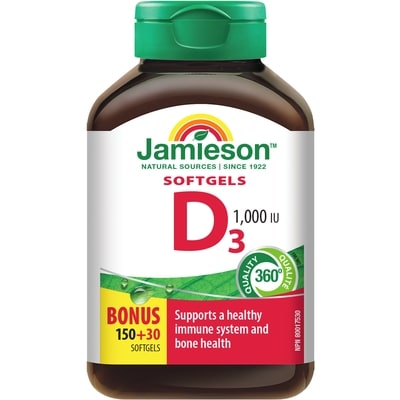 Jamieson Vitamin D 1,000 IU Premium Softgels 180 ea, $0.06/1ea