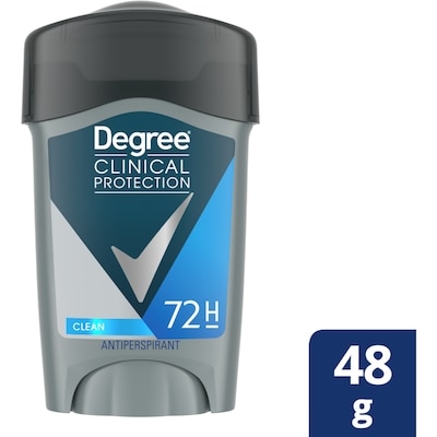 Degree Men Clinical Protection Antiperspirant Deodorant, Clean, 72H Sweat & Odour Protection with MotionSense Technology 48 g, $24.98/100g
