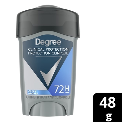 Degree Men Clinical Protection Antiperspirant Deodorant, Clean, 72H Sweat & Odour Protection with MotionSense Technology 48 g, $24.98/100g