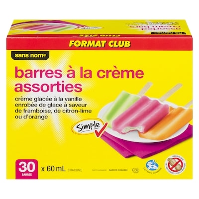 Sans Nom Barres à la crème, saveurs assorties  30x60.0 ml, 0,56 $/100ml