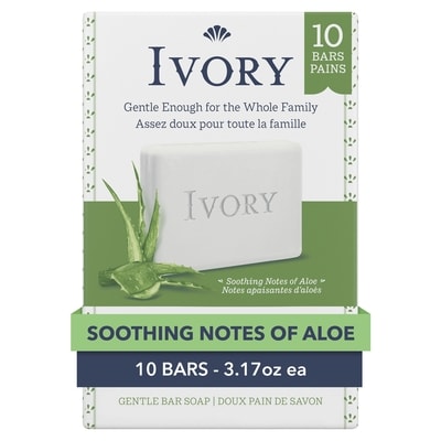 Ivory Bar Soap Notes of Aloe, 10 Count 10x90.0 g, $0.84/100g