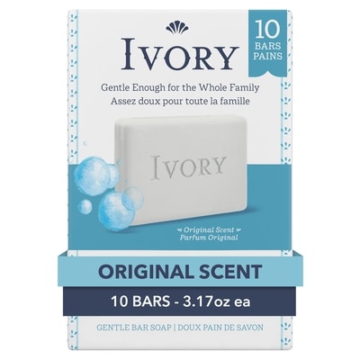 Ivory Bar Soap Original Scent, 10 count 10x90.0 g, $0.84/100g