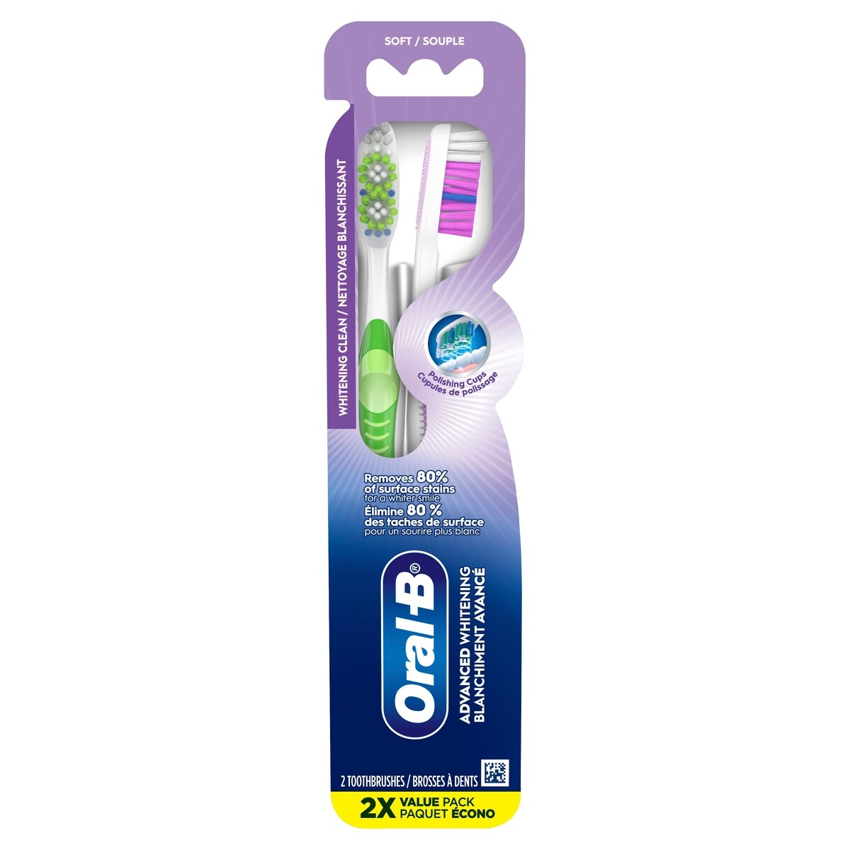 Oral-B Brosses à dents souple blanc brillant paquet de deux 3D White Complete Advantage 2 ea, 5,00 $/1ch