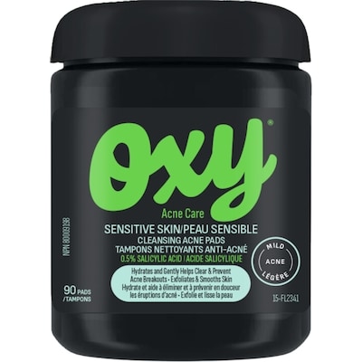 Oxy Tampons nettoyants contre l'acné pour peau sensible 90 ea, 0,11 $/1ch