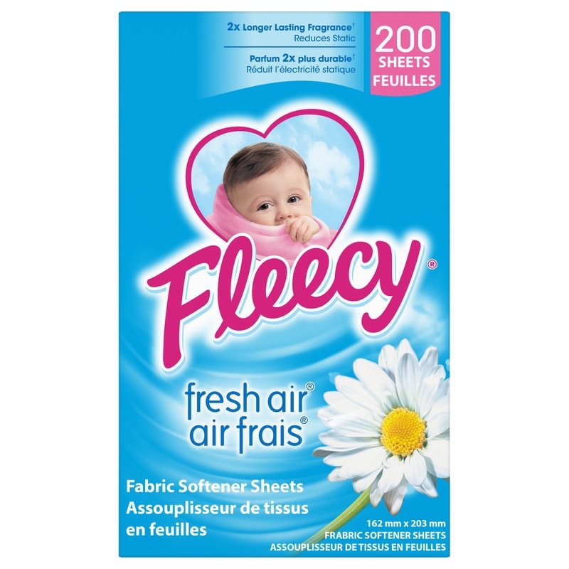 Fleecy Dryer Sheets, Fabric Softener, Fresh Air Scent, 200 Sheets