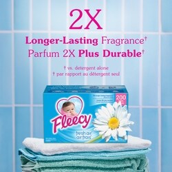 Fleecy Dryer Sheets, Fabric Softener, Fresh Air Scent, 200 Sheets