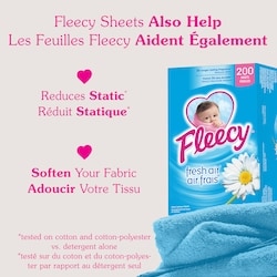 Fleecy Dryer Sheets, Fabric Softener, Fresh Air Scent, 200 Sheets